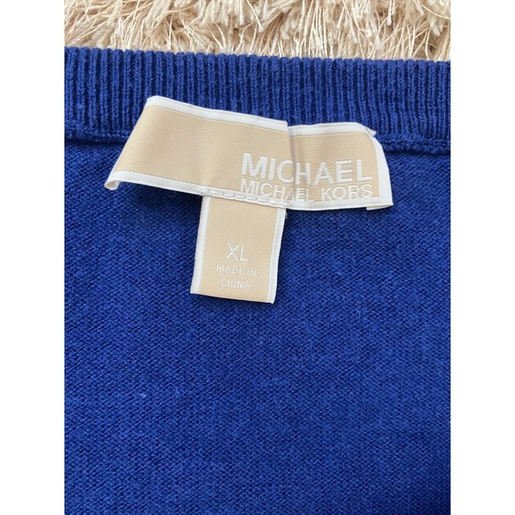 Michael Kors Blue Knit Sweater XL Long Sleeve‎ Lace Up Shoulder Detail - Picture 2 of 7